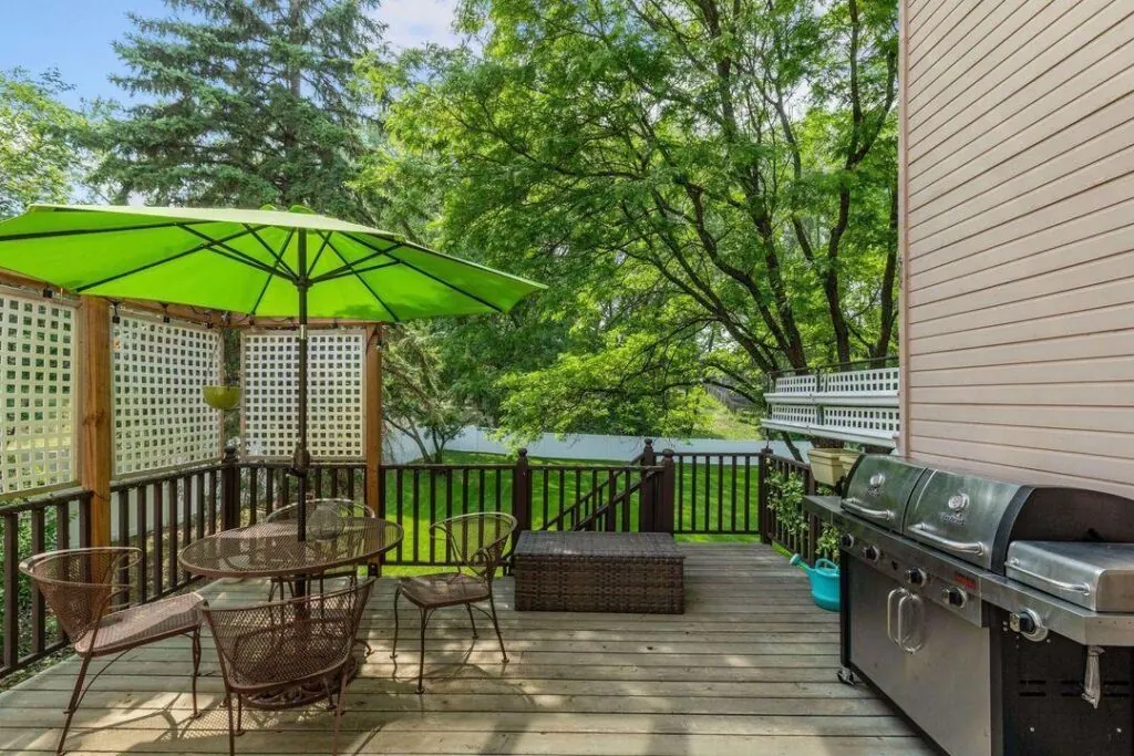 Backyard deck with shaded patio seating